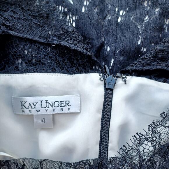 KAY UNGER Lace Illusion Black Cocktail Dress 4 – Elegant Formal Sheath Evening - Picture 9 of 11